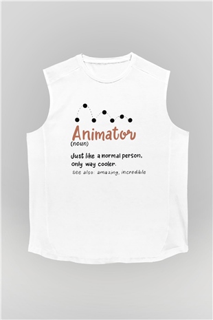 Animatör Beyaz Unisex Kolsuz Tişört