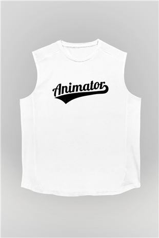 Animatör Beyaz Unisex Kolsuz Tişört