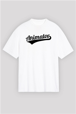 Animatör Beyaz Oversize Tişört Oversize T-shirt - TişörtFabrikası