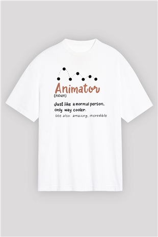 Animatör Beyaz Oversize Tişört Oversize T-shirt - TişörtFabrikası