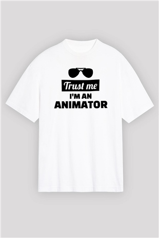 Animatör Beyaz Oversize Tişört Oversize T-shirt - TişörtFabrikası