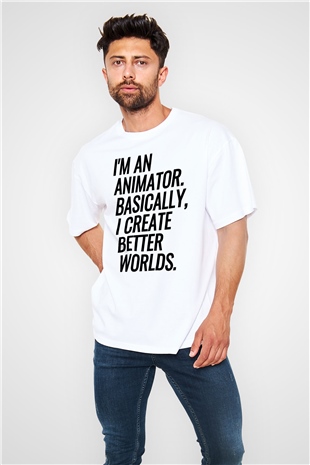 Animatör Beyaz Oversize Tişört Oversize T-shirt - TişörtFabrikası