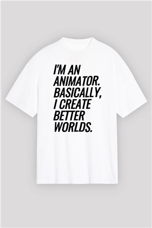Animatör Beyaz Oversize Tişört Oversize T-shirt - TişörtFabrikası