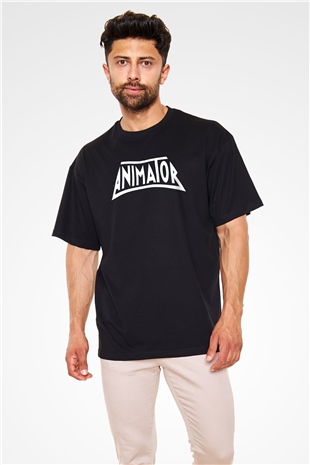 Animatör Siyah Unisex Oversize Tişört T-Shirt