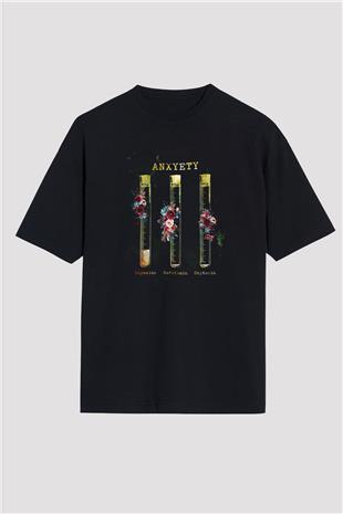 Anksiyete Formülü Hormonlar Baskılı Unisex Oversize Tişört - Tshirt