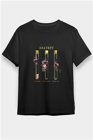 Anksiyete Formülü Hormonlar Baskılı Unisex Siyah Tişört - Tshirt