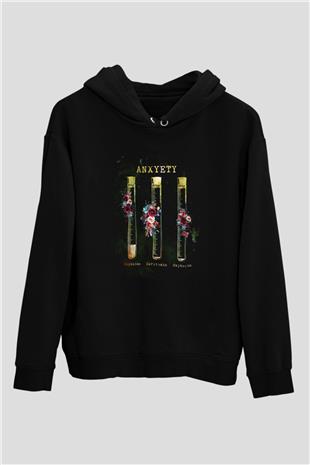 Anksiyete Formülü Hormonlar Baskılı Unisex Siyah Hoodie