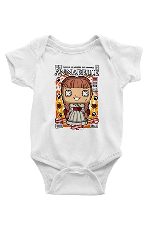 Annabelle Baskılı Unisex Beyaz Bebek Body - Zıbın
