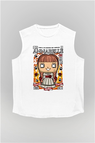 Annabelle Baskılı Unisex Beyaz Kolsuz Tişört