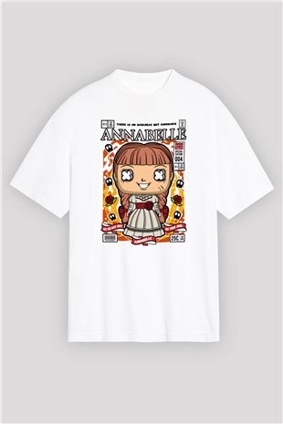 Annabelle Baskılı Unisex Beyaz Oversize Tişört