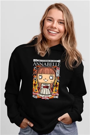 Annabelle Baskılı Unisex Siyah Hoodie