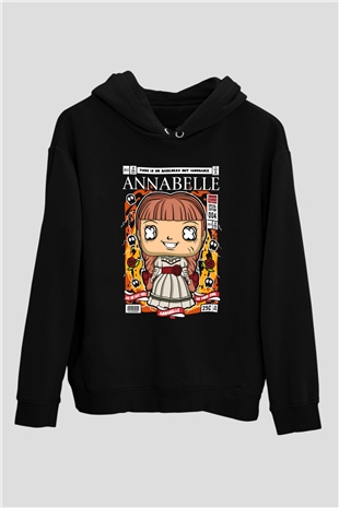 Annabelle Baskılı Unisex Siyah Hoodie