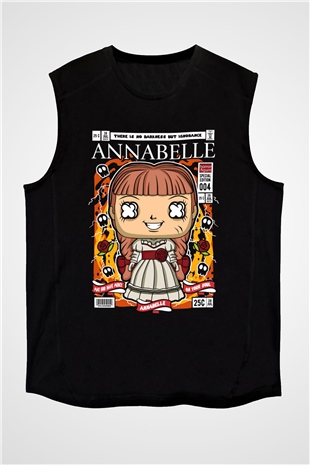 Annabelle Baskılı Unisex Siyah Kolsuz Tişört