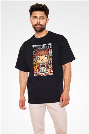 Annabelle Baskılı Unisex Siyah Oversize Tişört