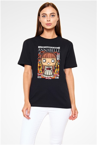 Annabelle Baskılı Unisex Siyah Tişört