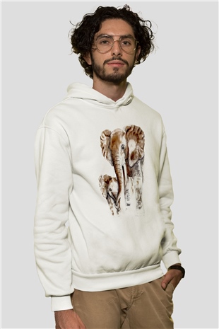 Anne Fil ve YavrusuBeyaz  Unisex Hoodie