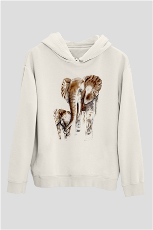 Anne Fil ve YavrusuBeyaz  Unisex Hoodie