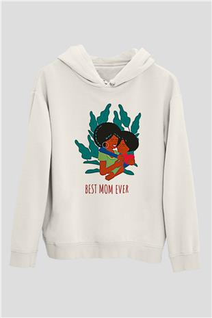 Anneler Günü Baskılı Beyaz Unisex Hoodie