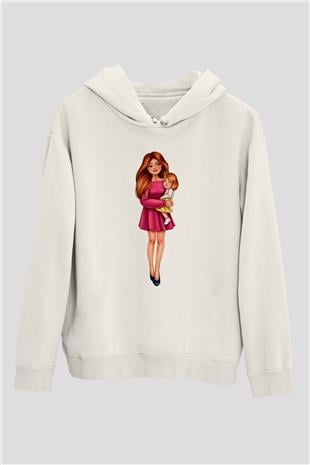 Anneler Günü Baskılı Beyaz Unisex Hoodie