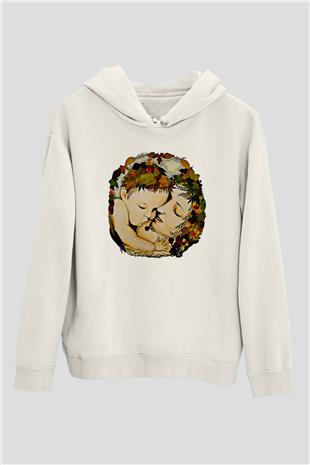 Anneler Günü Baskılı Beyaz Unisex Hoodie