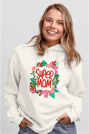 Anneler Günü Baskılı Beyaz Unisex Hoodie