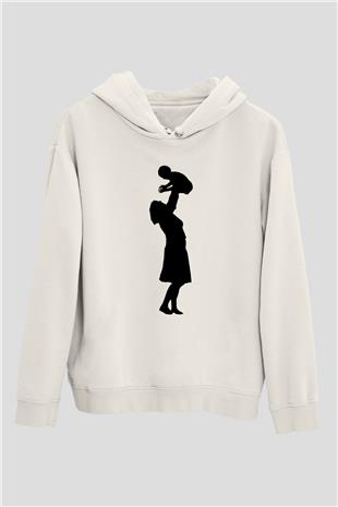 Anneler Günü Baskılı Beyaz Unisex Hoodie