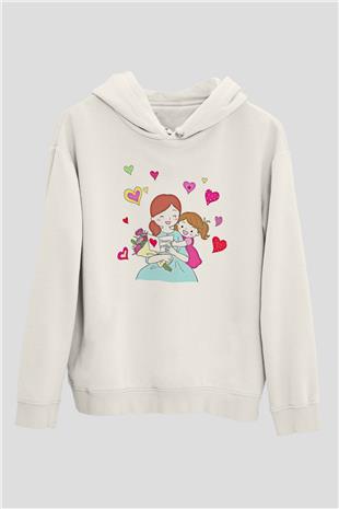 Anneler Günü Baskılı Beyaz Unisex Hoodie