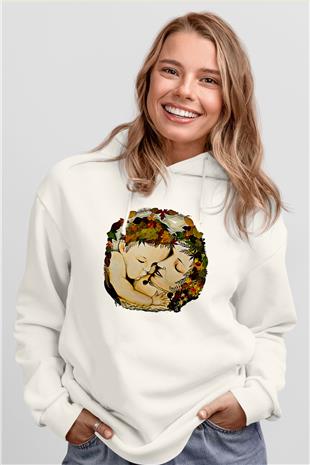 Anneler Günü Baskılı Beyaz Unisex Hoodie