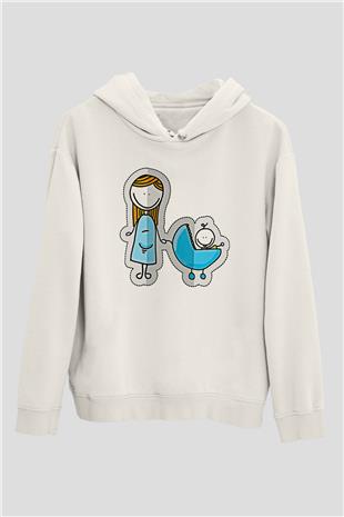 Anneler Günü Baskılı Beyaz Unisex Hoodie