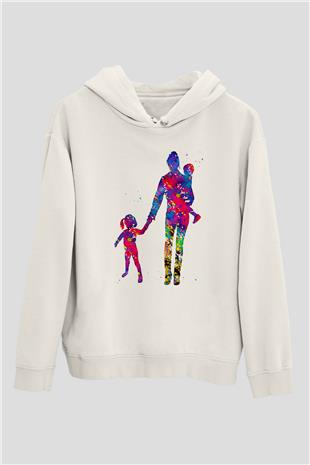 Anneler Günü Baskılı Beyaz Unisex Hoodie
