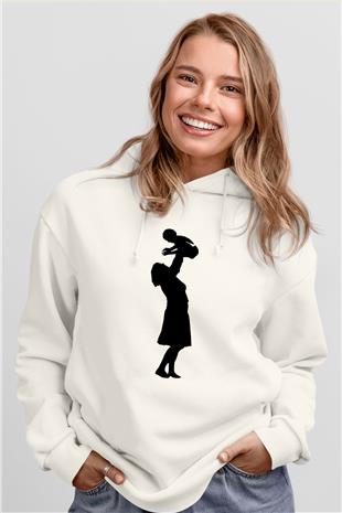 Anneler Günü Baskılı Beyaz Unisex Hoodie