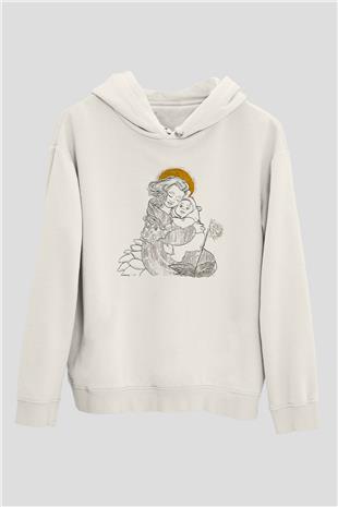 Anneler Günü Baskılı Beyaz Unisex Hoodie
