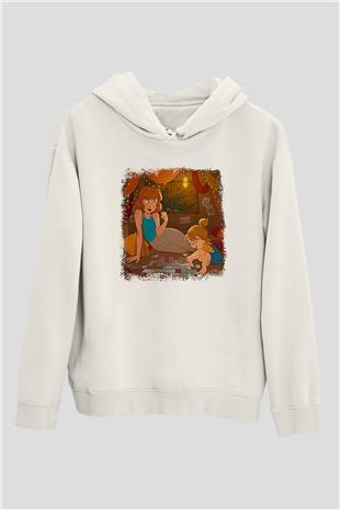 Anneler Günü Baskılı Beyaz Unisex Hoodie