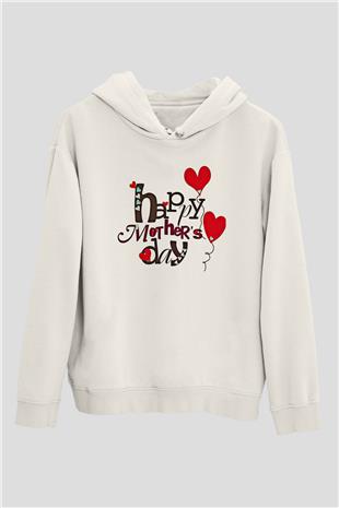Anneler Günü Baskılı Beyaz Unisex Hoodie
