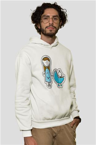 Anneler Günü Baskılı Beyaz Unisex Hoodie