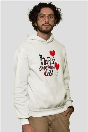 Anneler Günü Baskılı Beyaz Unisex Hoodie