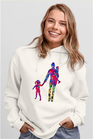 Anneler Günü Baskılı Beyaz Unisex Hoodie
