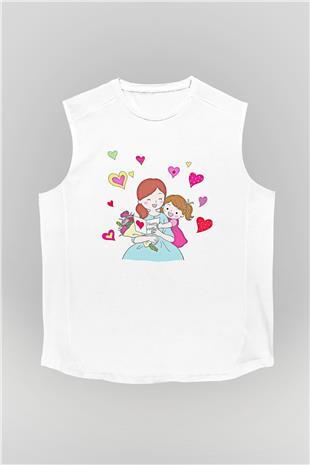 Anneler Günü Baskılı Beyaz Unisex Kolsuz Tişört - Tshirt