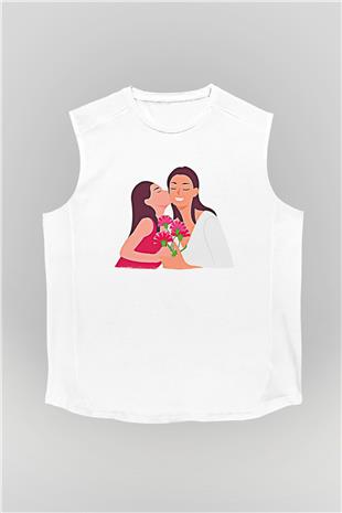 Anneler Günü Baskılı Beyaz Unisex Kolsuz Tişört - Tshirt
