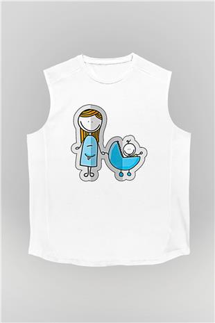 Anneler Günü Baskılı Beyaz Unisex Kolsuz Tişört - Tshirt