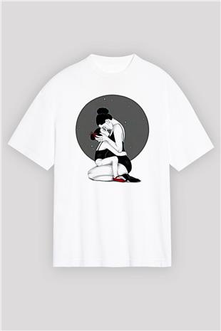 Anneler Günü Baskılı Beyaz Unisex Oversize Tişört - Tshirt
