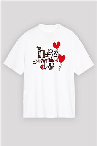Anneler Günü Baskılı Beyaz Unisex Oversize Tişört - Tshirt