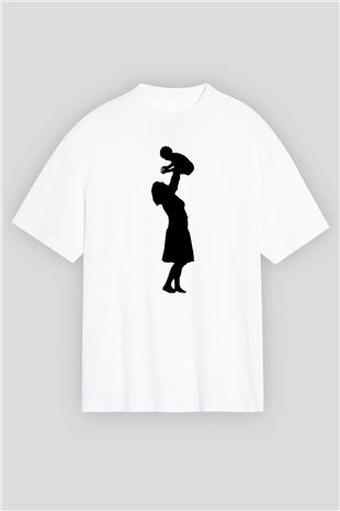 Anneler Günü Baskılı Beyaz Unisex Oversize Tişört - Tshirt