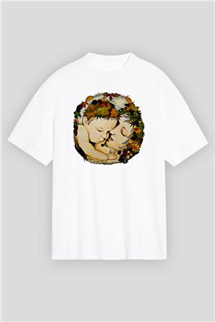 Anneler Günü Baskılı Beyaz Unisex Oversize Tişört - Tshirt