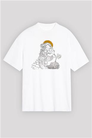 Anneler Günü Baskılı Beyaz Unisex Oversize Tişört - Tshirt