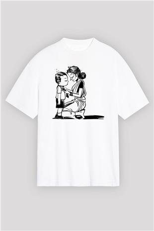 Anneler Günü Baskılı Beyaz Unisex Oversize Tişört - Tshirt