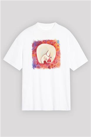 Anneler Günü Baskılı Beyaz Unisex Oversize Tişört - Tshirt