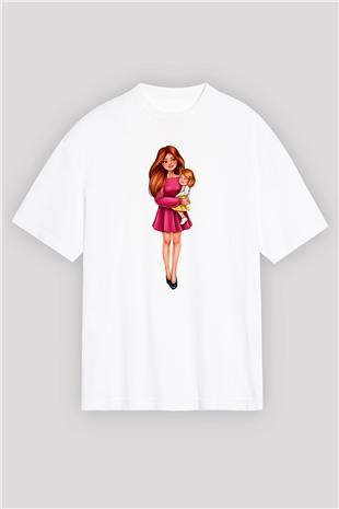 Anneler Günü Baskılı Beyaz Unisex Oversize Tişört - Tshirt