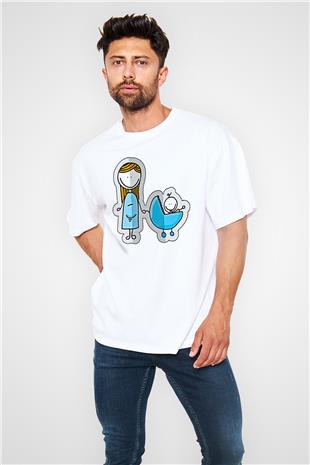 Anneler Günü Baskılı Beyaz Unisex Oversize Tişört - Tshirt