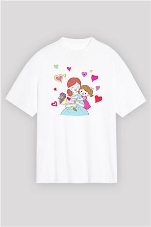 Anneler Günü Baskılı Beyaz Unisex Oversize Tişört - Tshirt